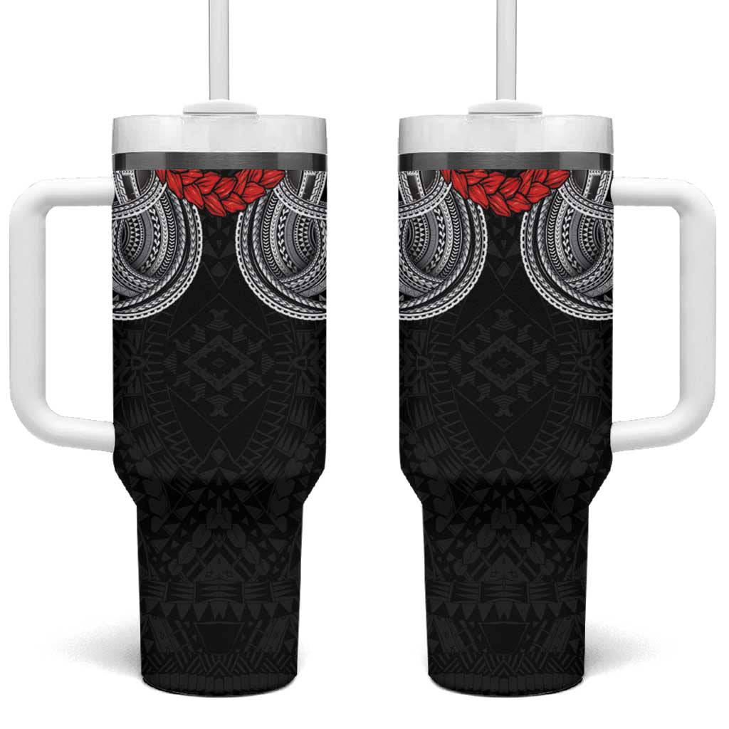 Samoan Traditional Art Tattoos Tumbler With Handle Tatau Tribal Motifs with Ula Fala Black - Polynesian Pride