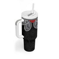 Samoan Traditional Art Tattoos Tumbler With Handle Tatau Tribal Motifs with Ula Fala Black - Polynesian Pride