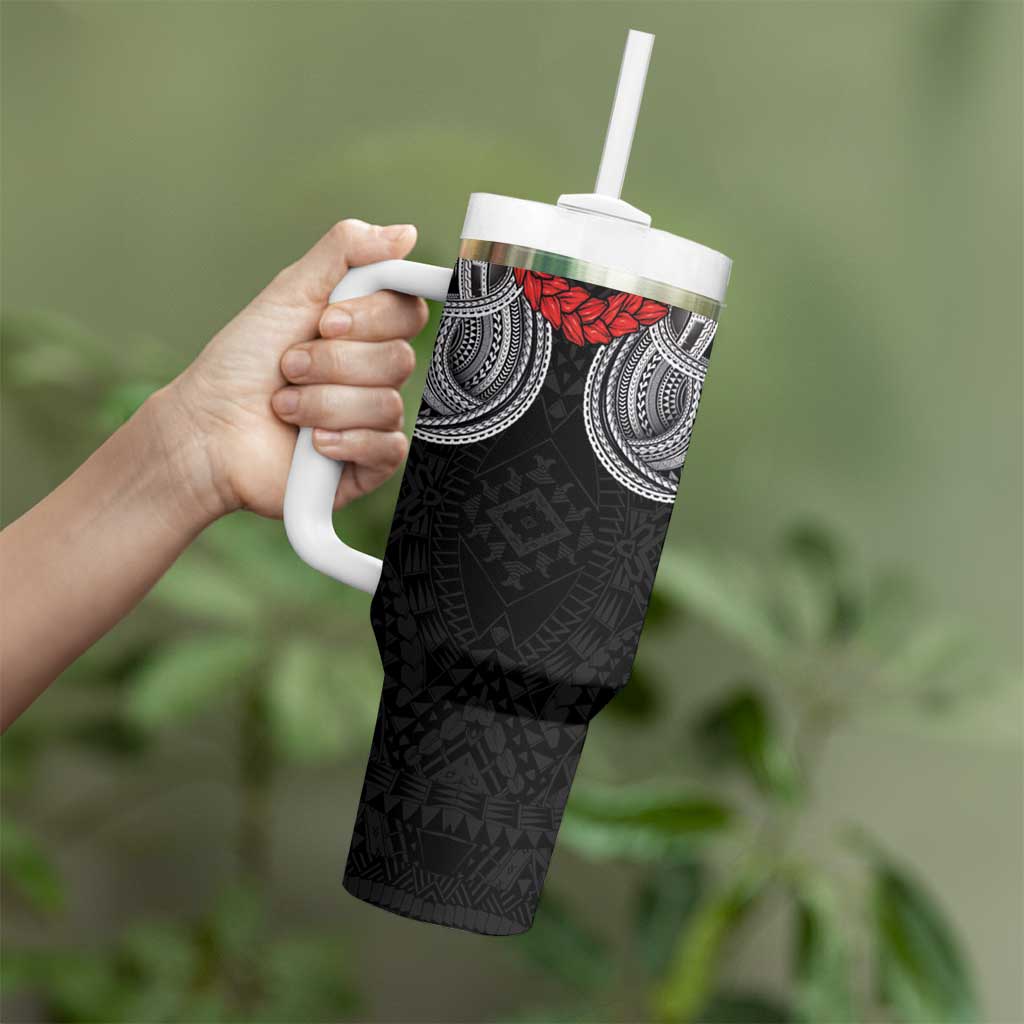 Samoan Traditional Art Tattoos Tumbler With Handle Tatau Tribal Motifs with Ula Fala Black - Polynesian Pride