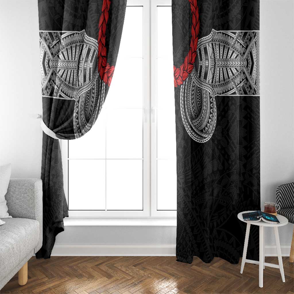 Samoan Traditional Art Tattoos Window Curtain Tatau Tribal Motifs with Ula Fala Black - Polynesian Pride