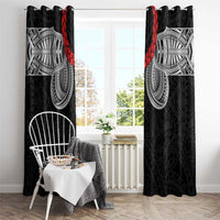 Samoan Traditional Art Tattoos Window Curtain Tatau Tribal Motifs with Ula Fala Black - Polynesian Pride
