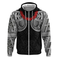 Samoan Traditional Art Tattoos Zip Hoodie Tatau Tribal Motifs with Ula Fala Black - Polynesian Pride