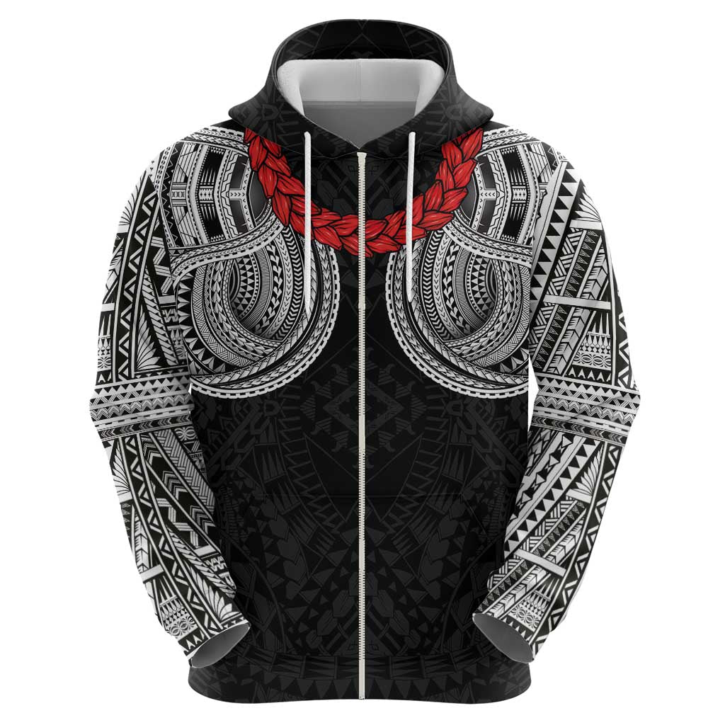 Samoan Traditional Art Tattoos Zip Hoodie Tatau Tribal Motifs with Ula Fala Black - Polynesian Pride