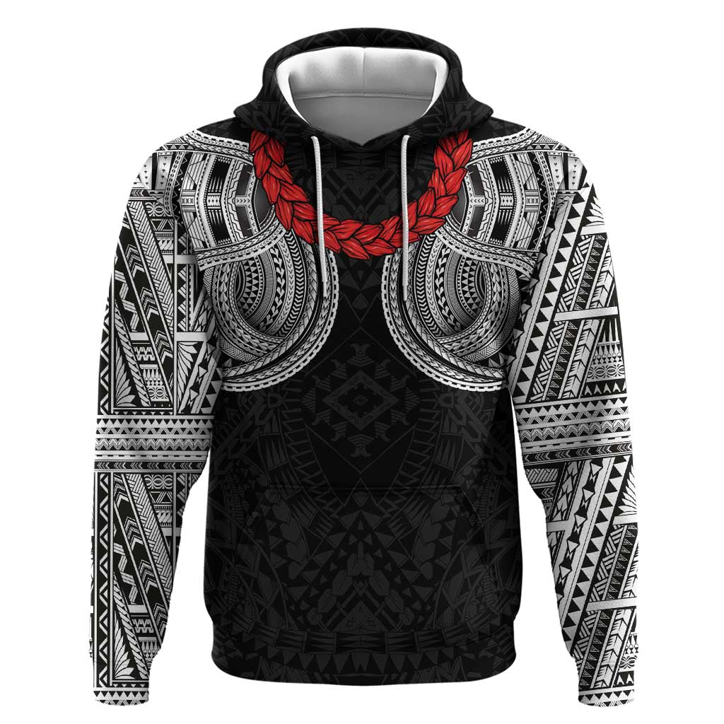 Samoan Traditional Art Tattoos Zip Hoodie Tatau Tribal Motifs with Ula Fala Black - Polynesian Pride