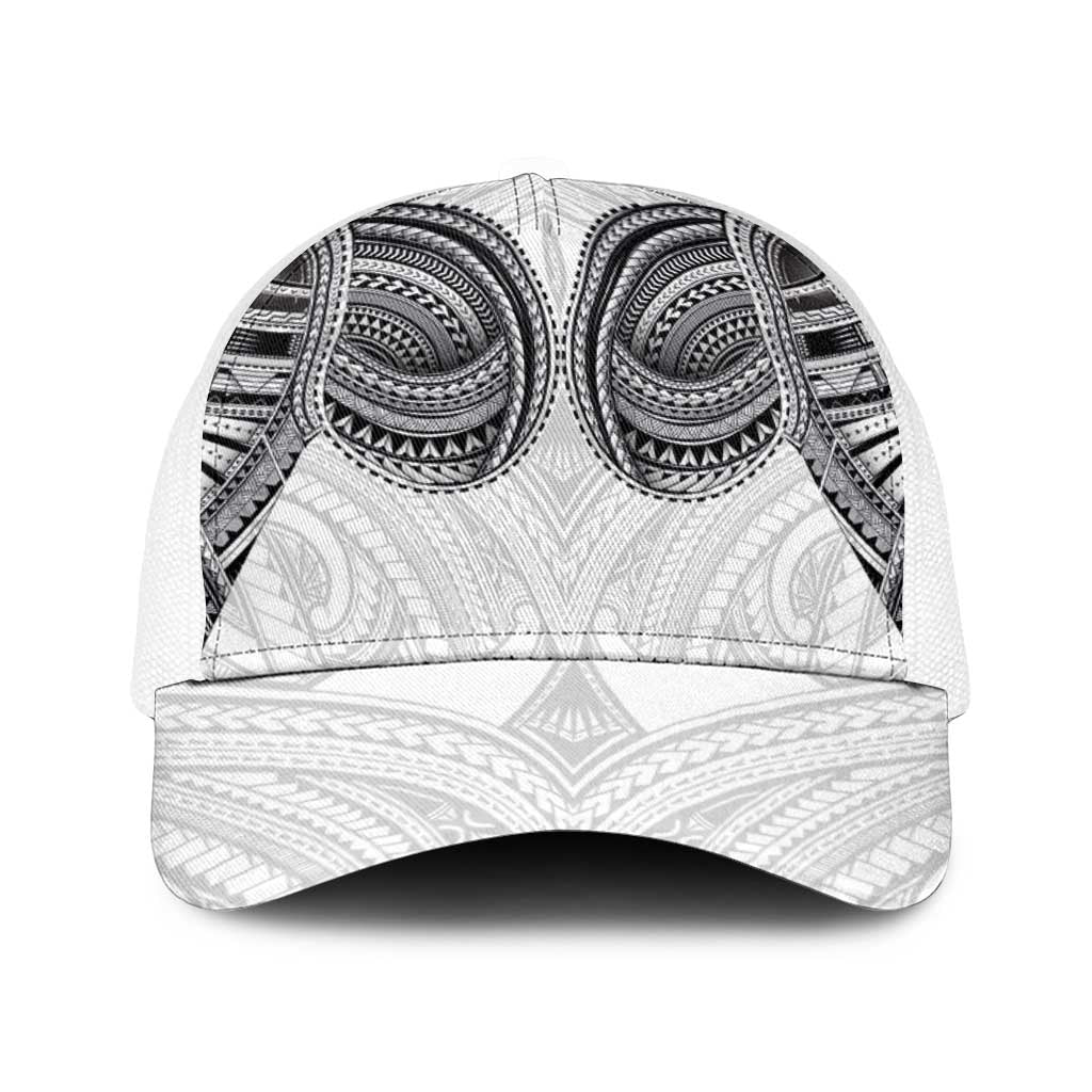 Samoan Traditional Art Tattoos Baseball Net Cap Tatau Tribal Motifs with Ula Nifo White - Polynesian Pride