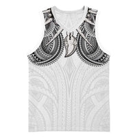 Samoan Traditional Art Tattoos Basketball Jersey Tatau Tribal Motifs with Ula Nifo White - Polynesian Pride