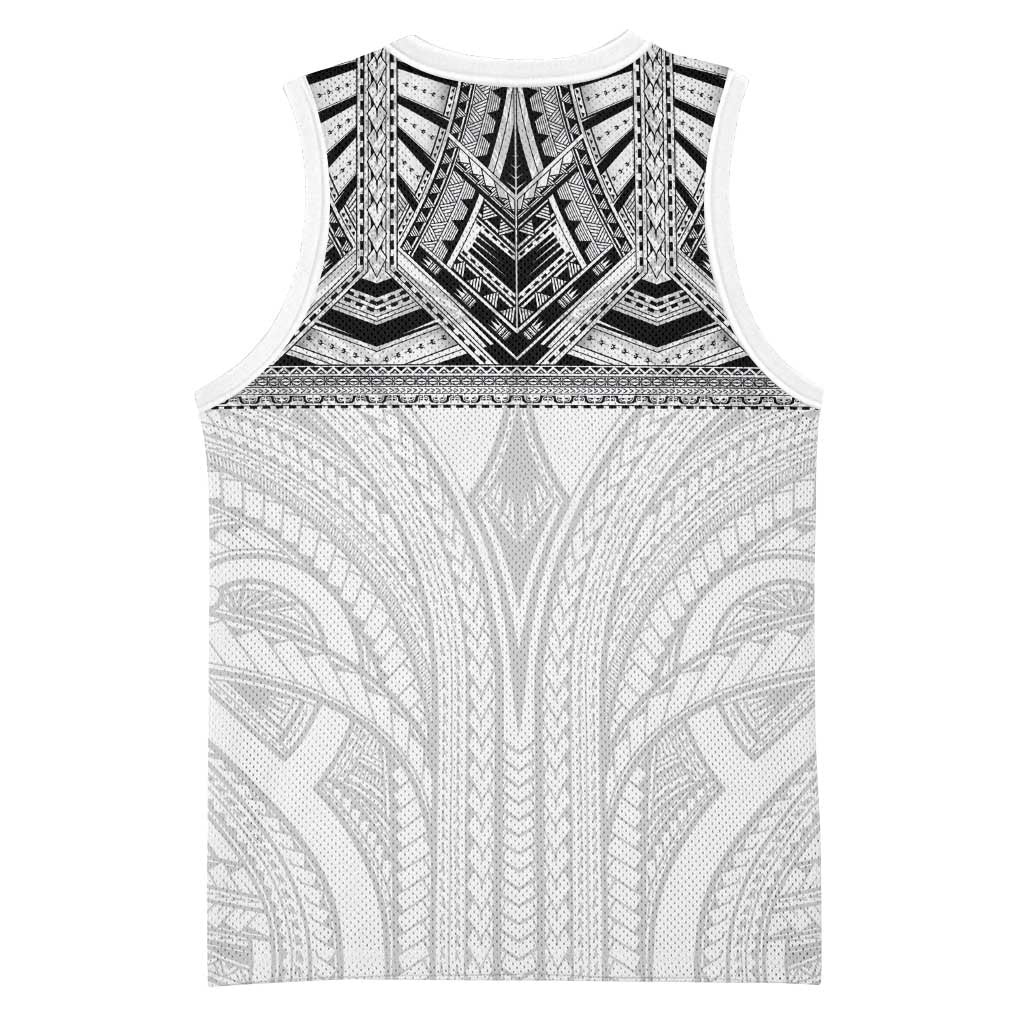 Samoan Traditional Art Tattoos Basketball Jersey Tatau Tribal Motifs with Ula Nifo White - Polynesian Pride