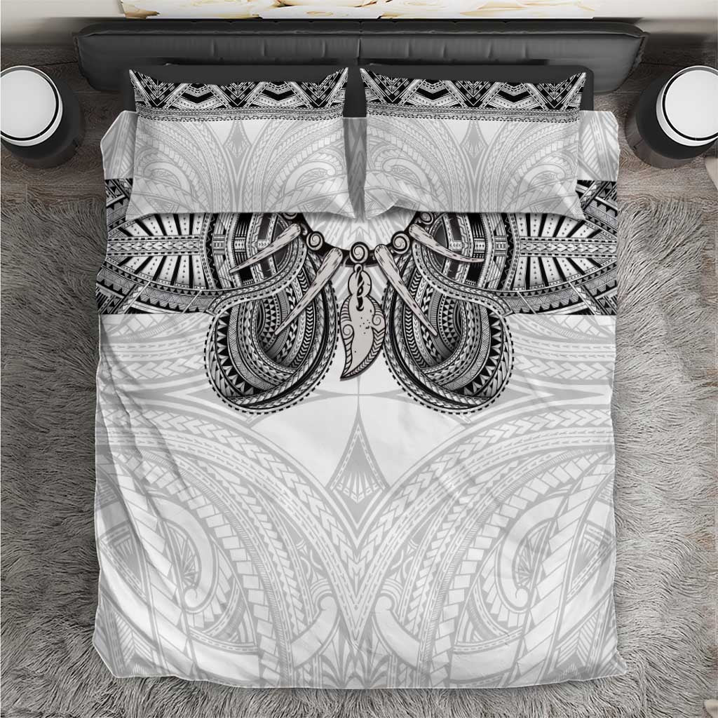 Samoan Traditional Art Tattoos Bedding Set Tatau Tribal Motifs with Ula Nifo White - Polynesian Pride