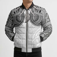 Samoan Traditional Art Tattoos Bomber Puffer Jacket Tatau Tribal Motifs with Ula Nifo White - Polynesian Pride