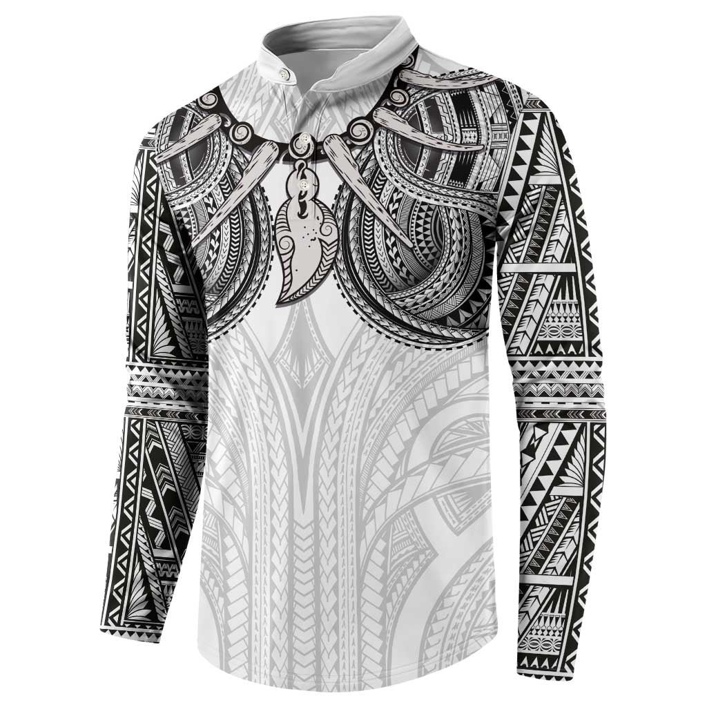 Samoan Traditional Art Tattoos Button Sweatshirt Tatau Tribal Motifs with Ula Nifo White - Polynesian Pride