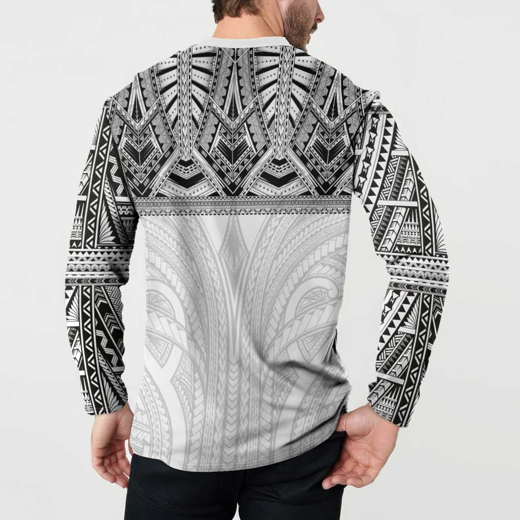 Samoan Traditional Art Tattoos Button Sweatshirt Tatau Tribal Motifs with Ula Nifo White - Polynesian Pride