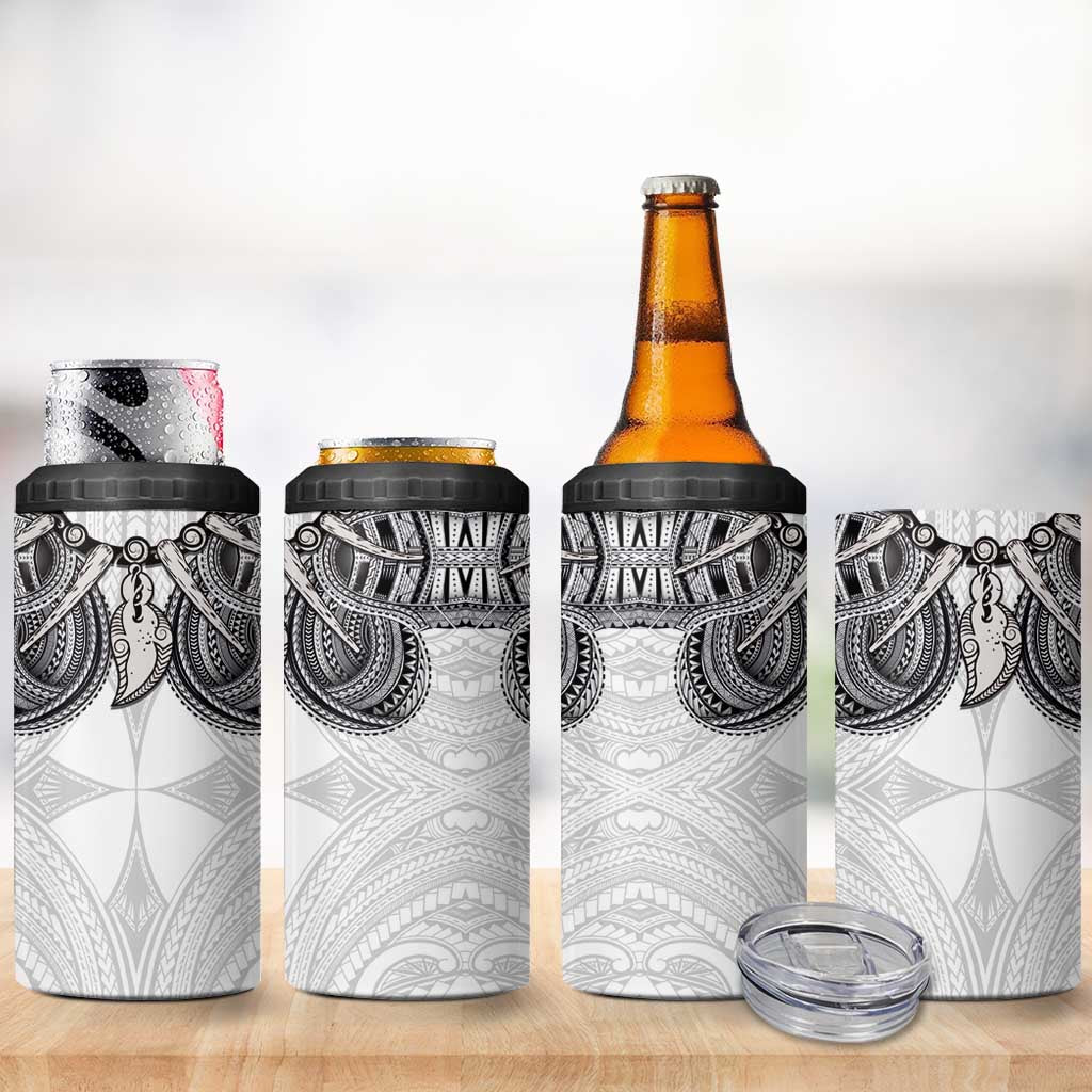 Samoan Traditional Art Tattoos 4 in 1 Can Cooler Tumbler Tatau Tribal Motifs with Ula Nifo White - Polynesian Pride
