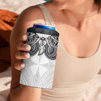 Samoan Traditional Art Tattoos 4 in 1 Can Cooler Tumbler Tatau Tribal Motifs with Ula Nifo White - Polynesian Pride