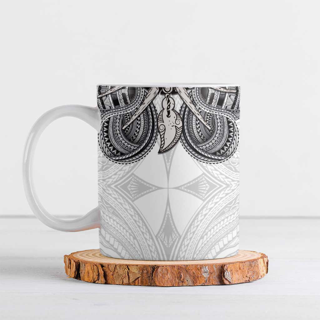 Samoan Traditional Art Tattoos Ceramic Mug Tatau Tribal Motifs with Ula Nifo White - Polynesian Pride