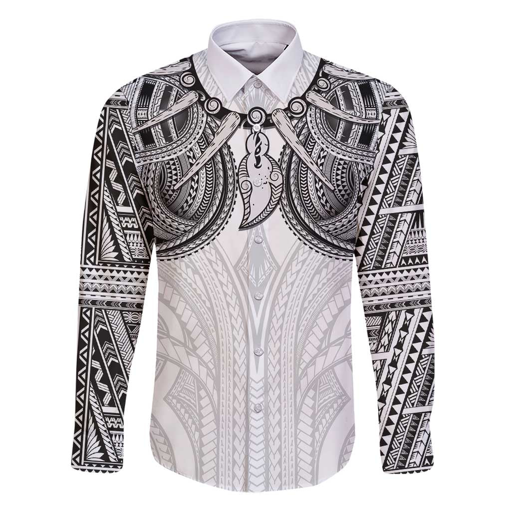 Samoan Traditional Art Tattoos Family Matching Long Sleeve Bodycon Dress and Hawaiian Shirt Tatau Tribal Motifs with Ula Nifo White - Polynesian Pride