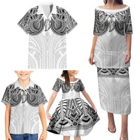 Samoan Traditional Art Tattoos Family Matching Puletasi and Hawaiian Shirt Tatau Tribal Motifs with Ula Nifo White - Polynesian Pride