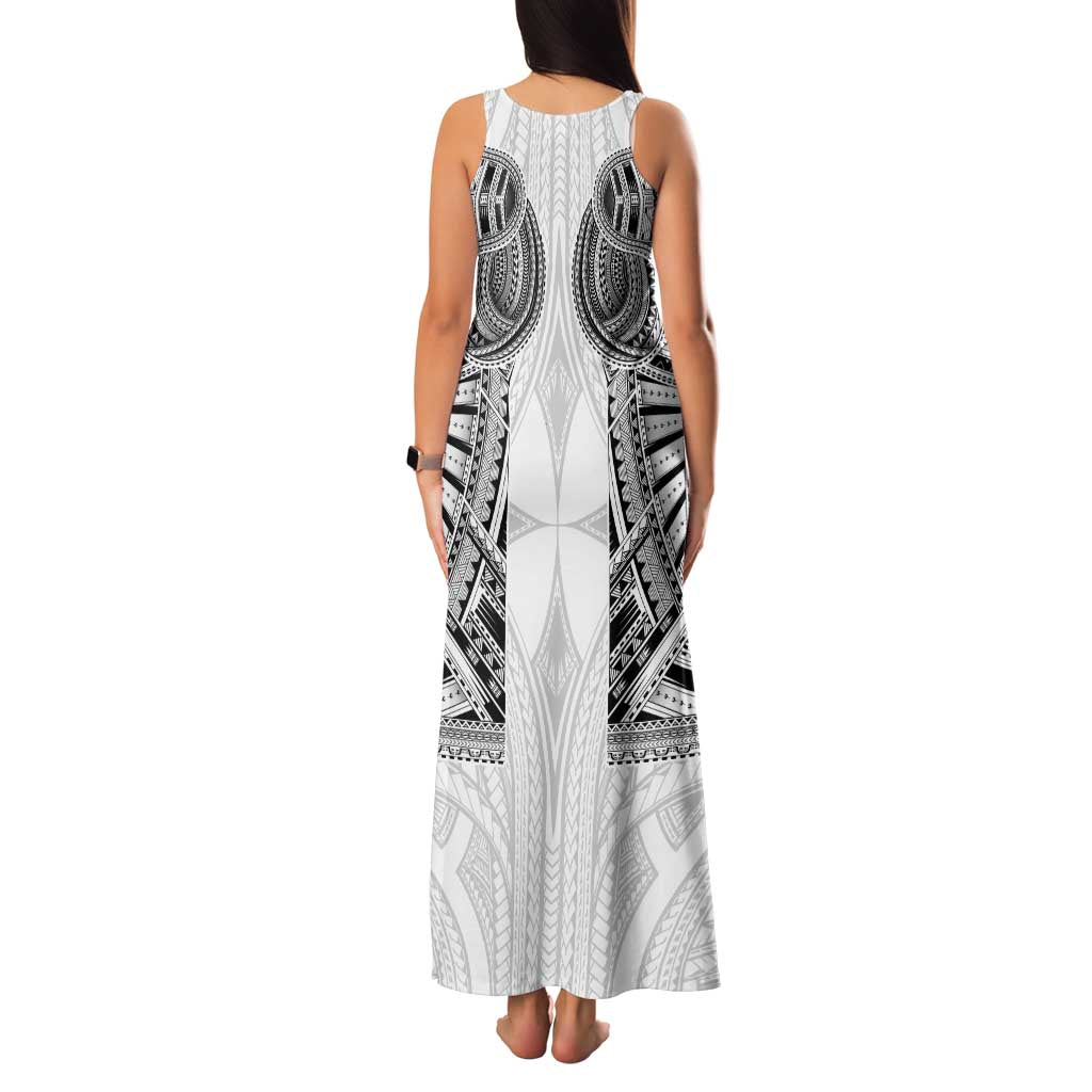 Samoan Traditional Art Tattoos Family Matching Tank Maxi Dress and Hawaiian Shirt Tatau Tribal Motifs with Ula Nifo White - Polynesian Pride
