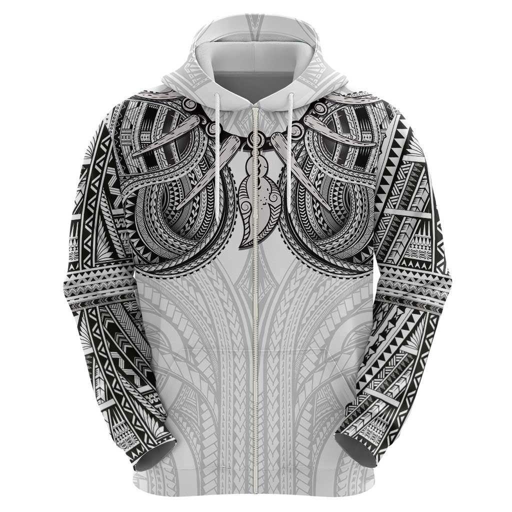 Samoan Traditional Art Tattoos Hoodie Tatau Tribal Motifs with Ula Nifo White - Polynesian Pride