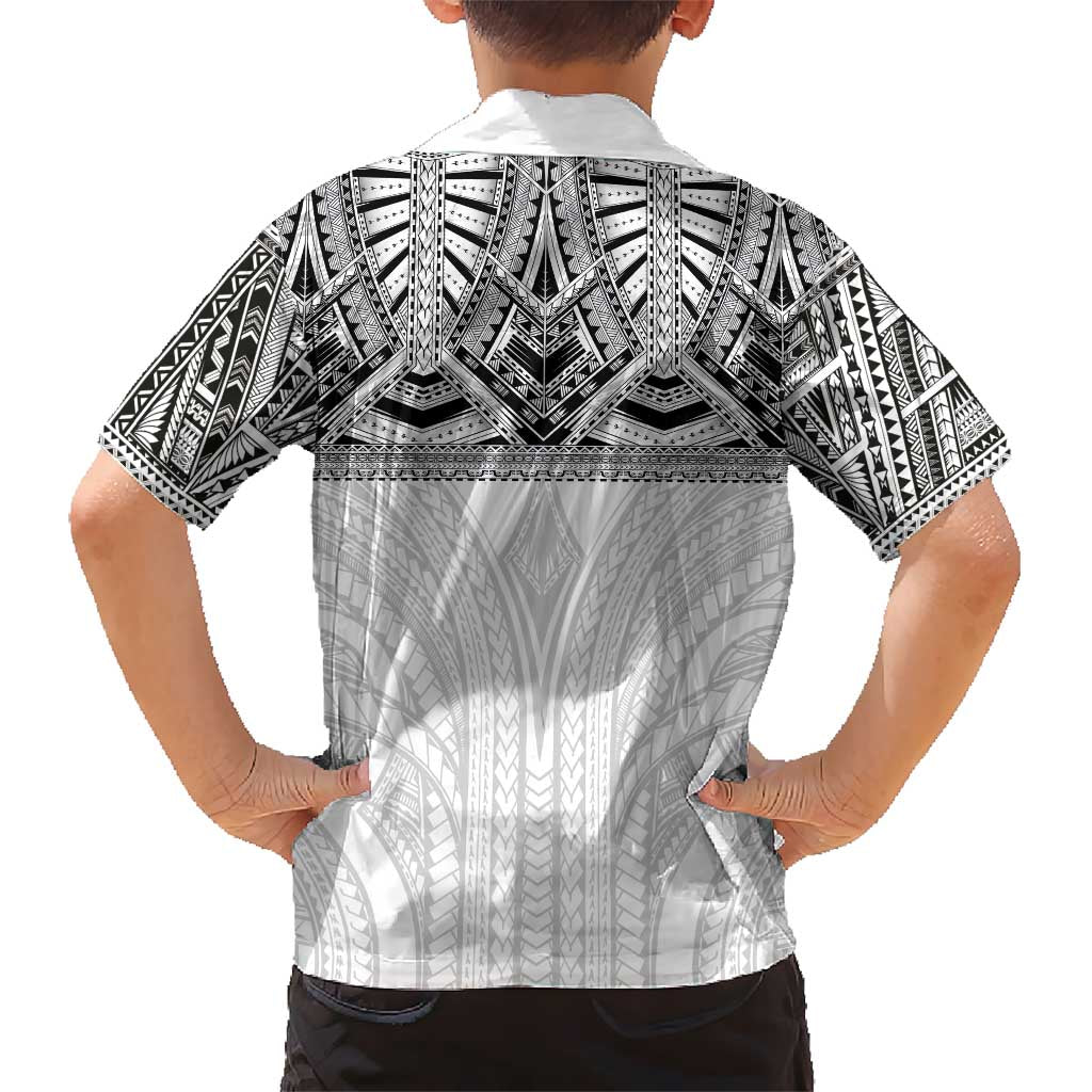 Samoan Traditional Art Tattoos Kid Hawaiian Shirt Tatau Tribal Motifs with Ula Nifo White - Polynesian Pride