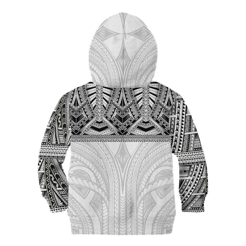 Samoan Traditional Art Tattoos Kid Hoodie Tatau Tribal Motifs with Ula Nifo White - Polynesian Pride