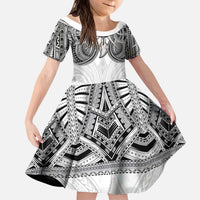 Samoan Traditional Art Tattoos Kid Short Sleeve Dress Tatau Tribal Motifs with Ula Nifo White - Polynesian Pride