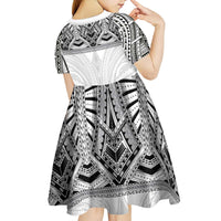 Samoan Traditional Art Tattoos Kid Short Sleeve Dress Tatau Tribal Motifs with Ula Nifo White - Polynesian Pride