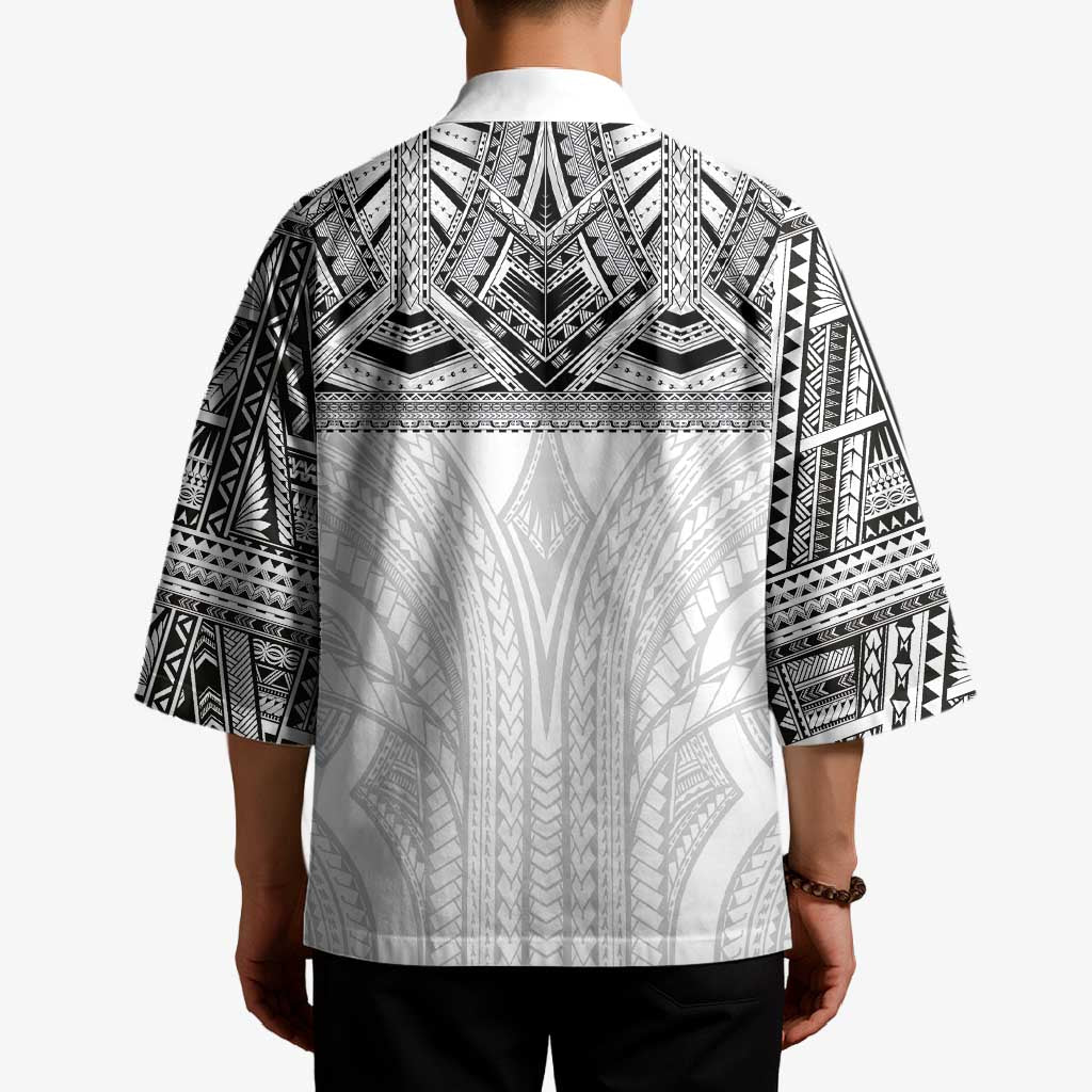 Samoan Traditional Art Tattoos Kimono Tatau Tribal Motifs with Ula Nifo White - Polynesian Pride