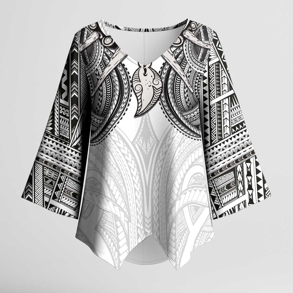 Samoan Traditional Art Tattoos Kimono Sleeve Blouse Tatau Tribal Motifs with Ula Nifo White - Polynesian Pride