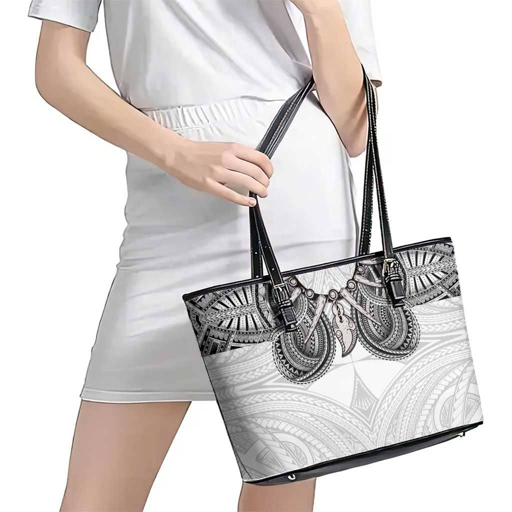 Samoan Traditional Art Tattoos Leather Tote Bag Tatau Tribal Motifs with Ula Nifo White - Polynesian Pride