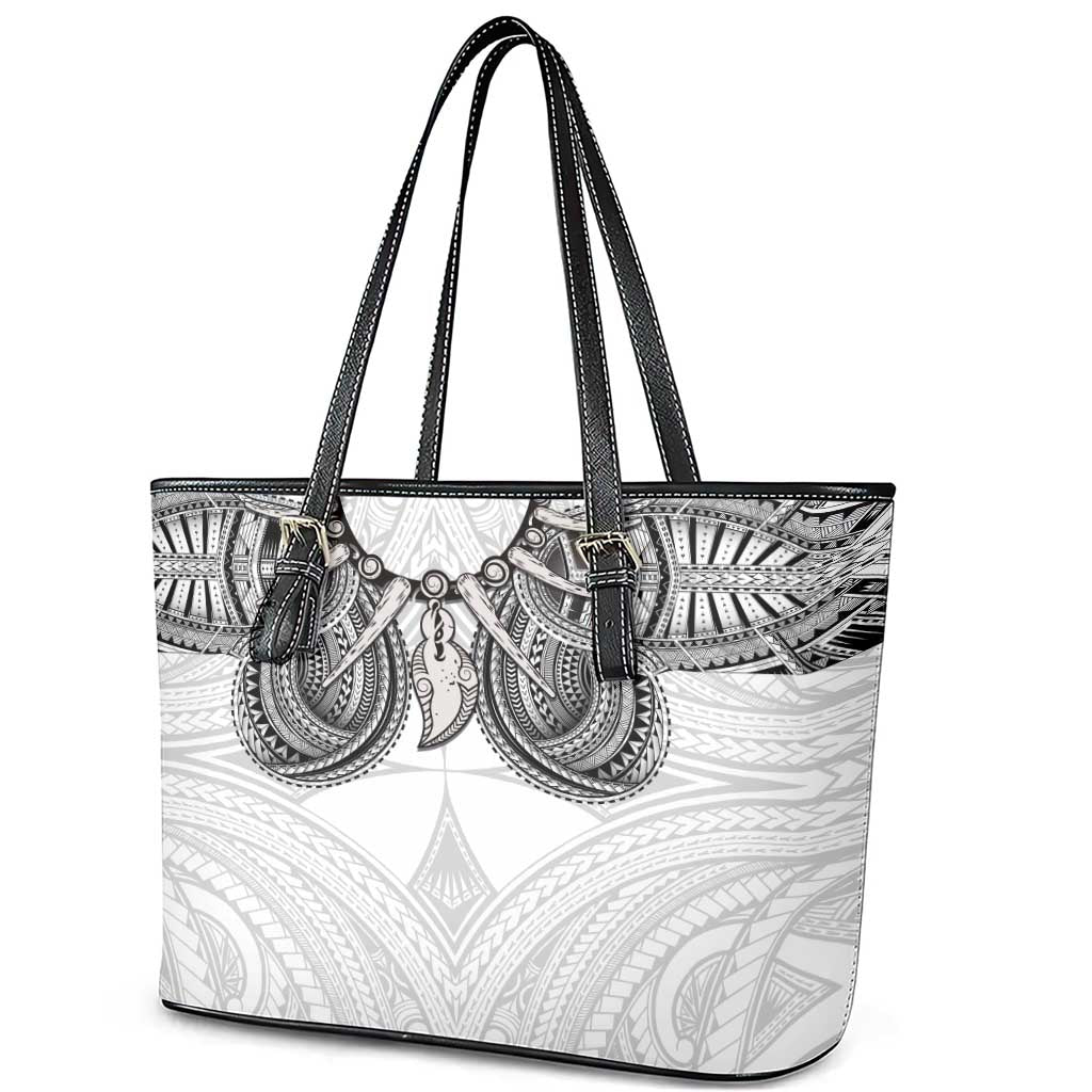 Samoan Traditional Art Tattoos Leather Tote Bag Tatau Tribal Motifs with Ula Nifo White - Polynesian Pride