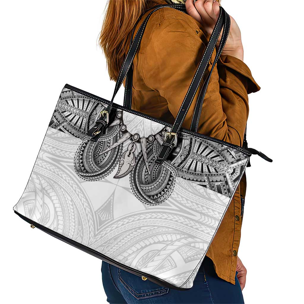 Samoan Traditional Art Tattoos Leather Tote Bag Tatau Tribal Motifs with Ula Nifo White - Polynesian Pride