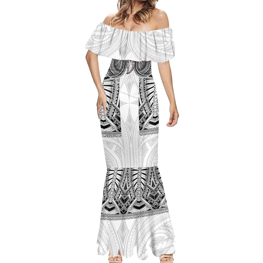 Samoan Traditional Art Tattoos Mermaid Dress Tatau Tribal Motifs with Ula Nifo White - Polynesian Pride