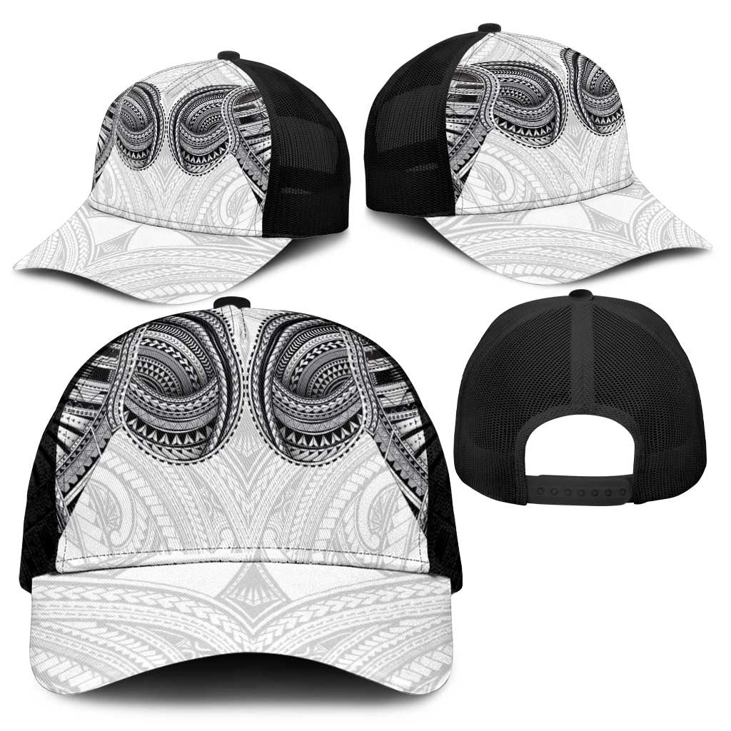 Samoan Traditional Art Tattoos Mesh Trucker Cap Tatau Tribal Motifs with Ula Nifo White - Polynesian Pride