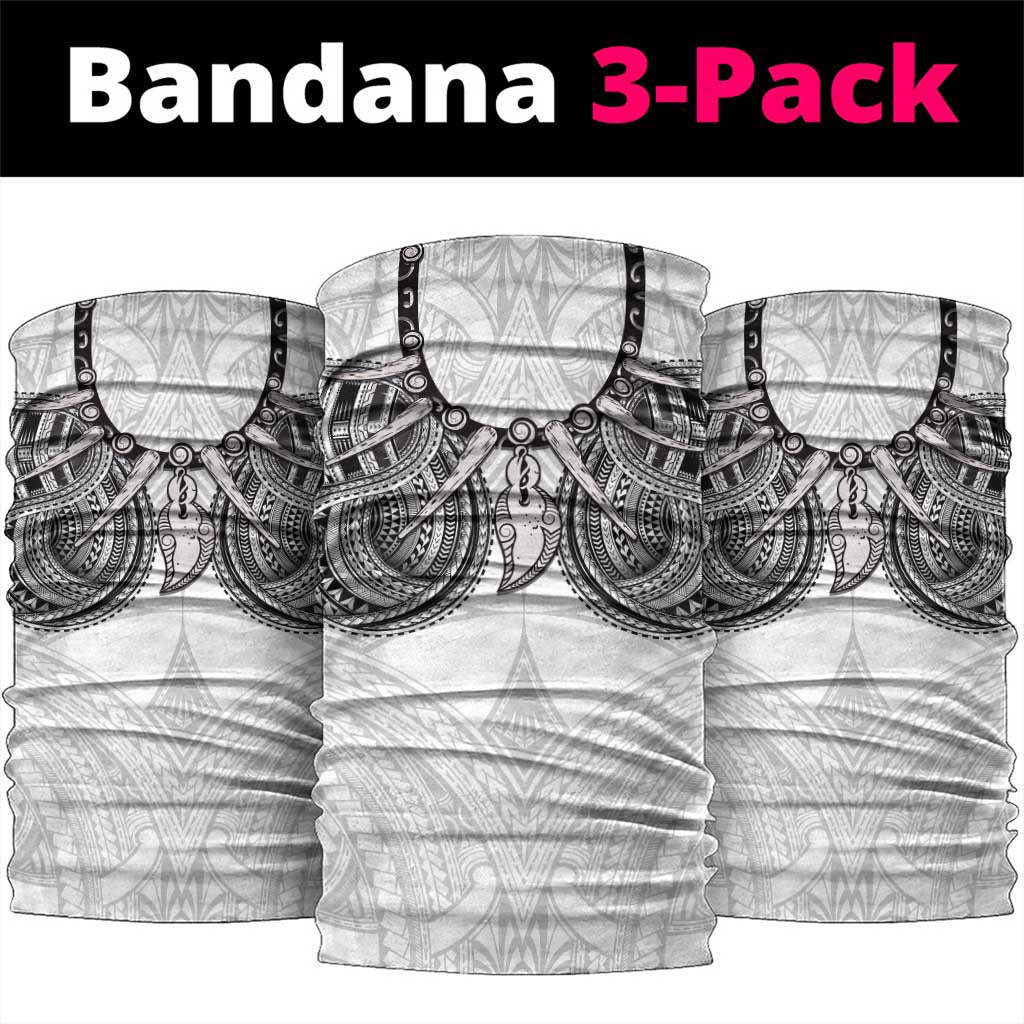 Samoan Traditional Art Tattoos Neck Gaiter Tatau Tribal Motifs with Ula Nifo White - Polynesian Pride