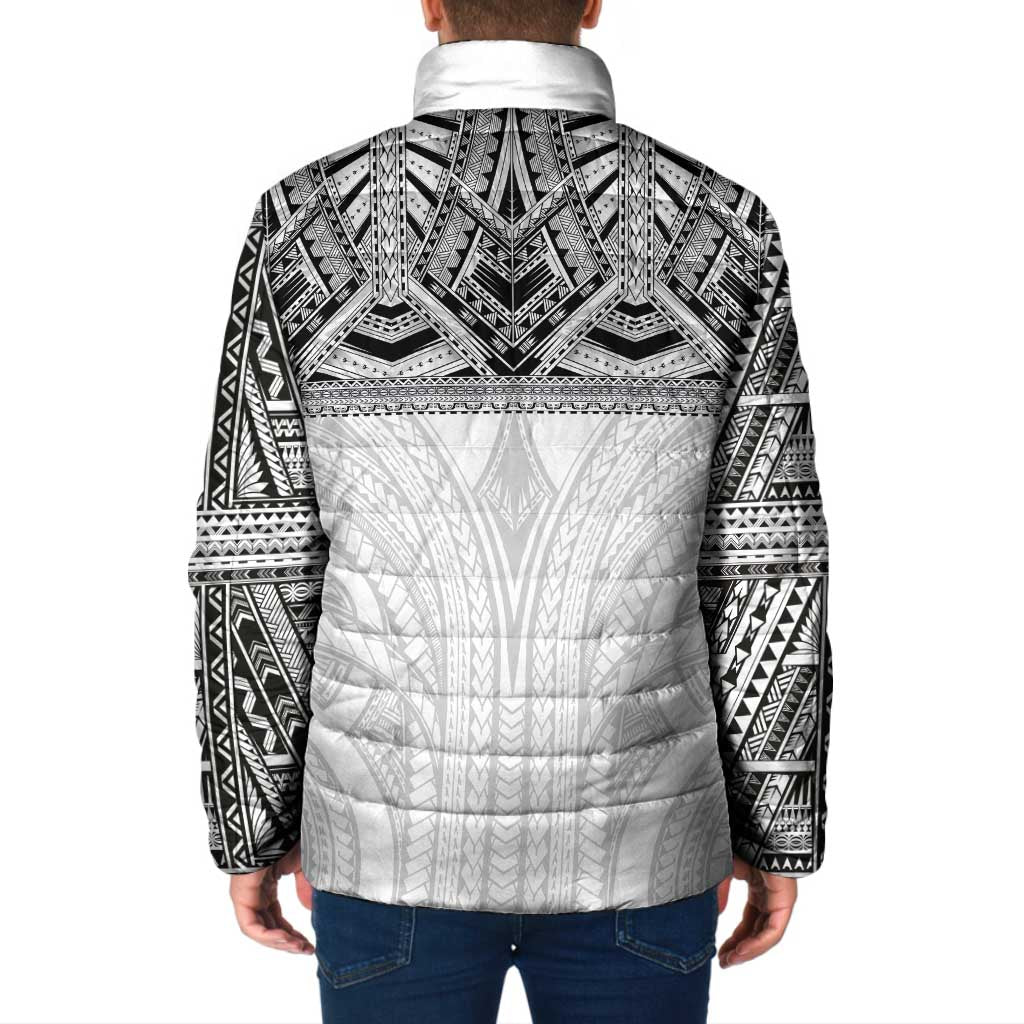 Samoan Traditional Art Tattoos Padded Jacket Tatau Tribal Motifs with Ula Nifo White - Polynesian Pride