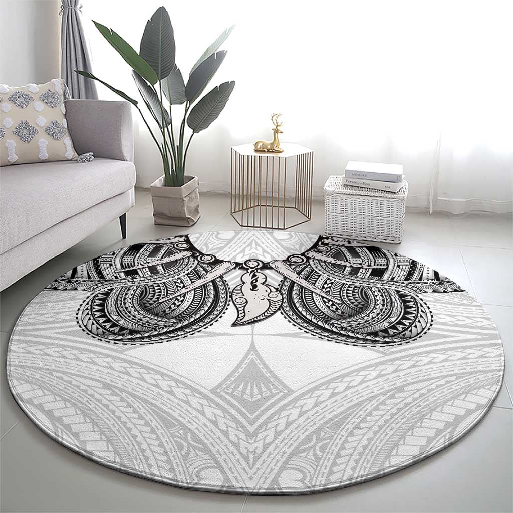 Samoan Traditional Art Tattoos Round Carpet Tatau Tribal Motifs with Ula Nifo White - Polynesian Pride