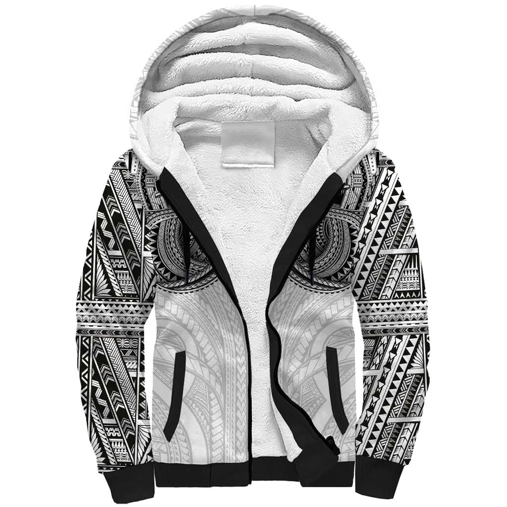 Samoan Traditional Art Tattoos Sherpa Hoodie Tatau Tribal Motifs with Ula Nifo White - Polynesian Pride