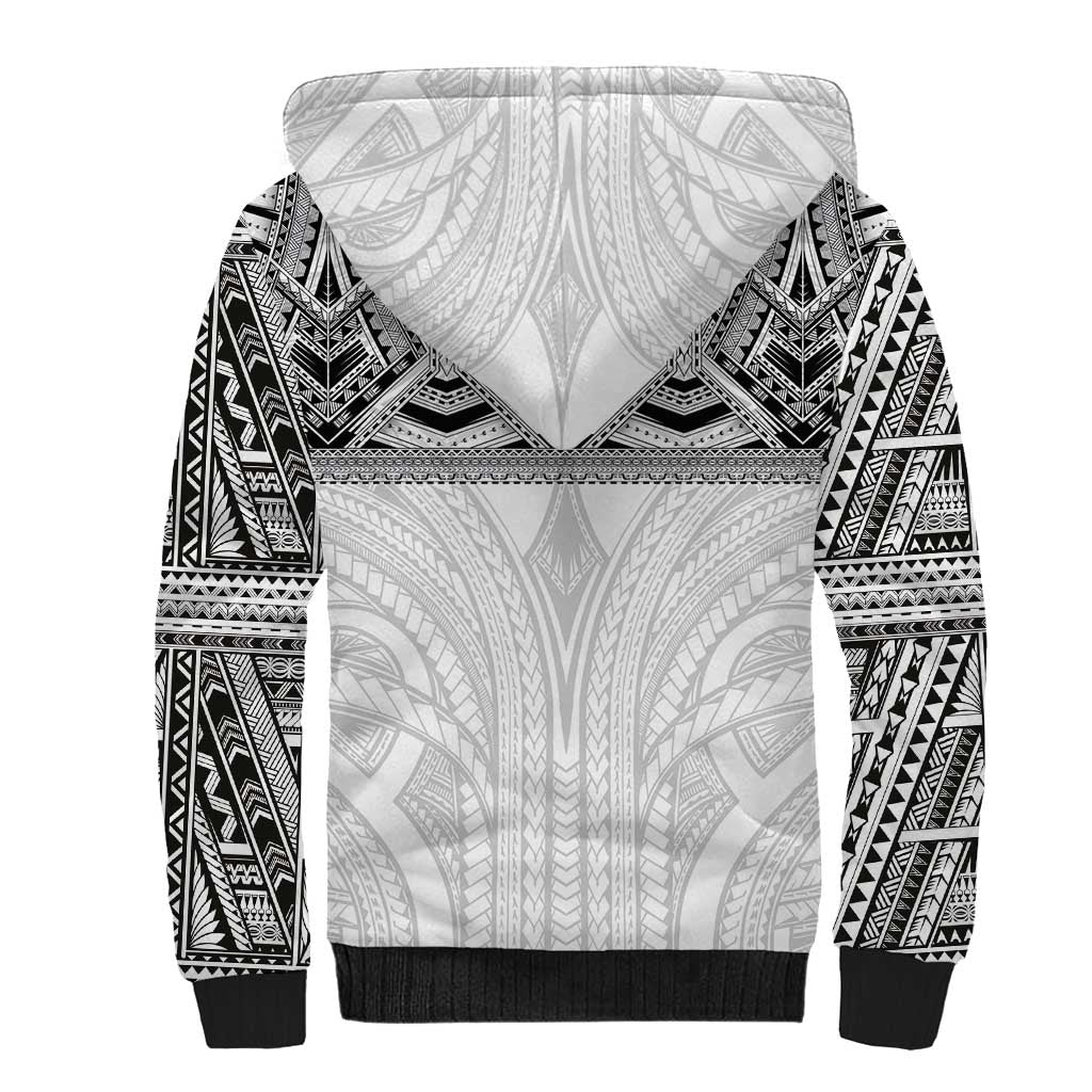 Samoan Traditional Art Tattoos Sherpa Hoodie Tatau Tribal Motifs with Ula Nifo White - Polynesian Pride