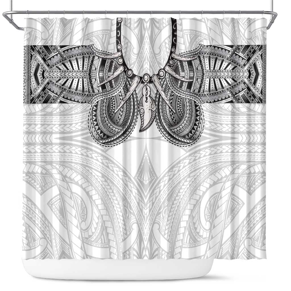 Samoan Traditional Art Tattoos Shower Curtain Tatau Tribal Motifs with Ula Nifo White - Polynesian Pride