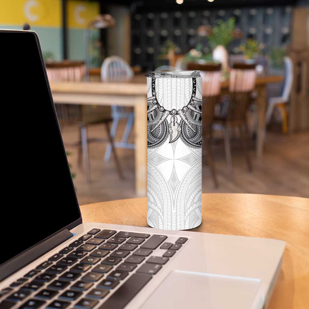 Samoan Traditional Art Tattoos Skinny Tumbler Tatau Tribal Motifs with Ula Nifo White - Polynesian Pride