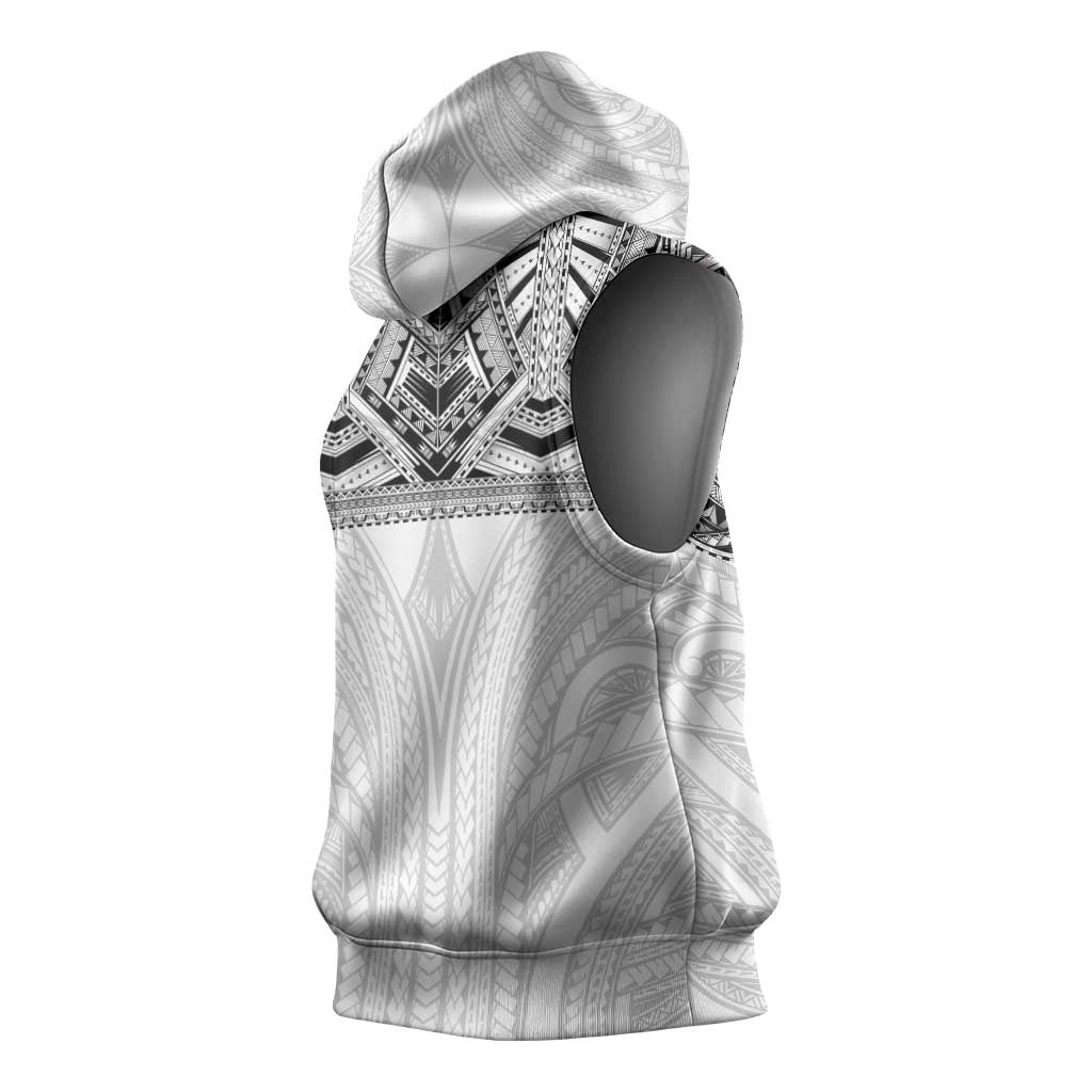 Samoan Traditional Art Tattoos Sleeveless Hoodie Tatau Tribal Motifs with Ula Nifo White - Polynesian Pride