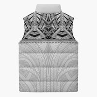 Samoan Traditional Art Tattoos Sleeveless Puffer Jacket Tatau Tribal Motifs with Ula Nifo White - Polynesian Pride