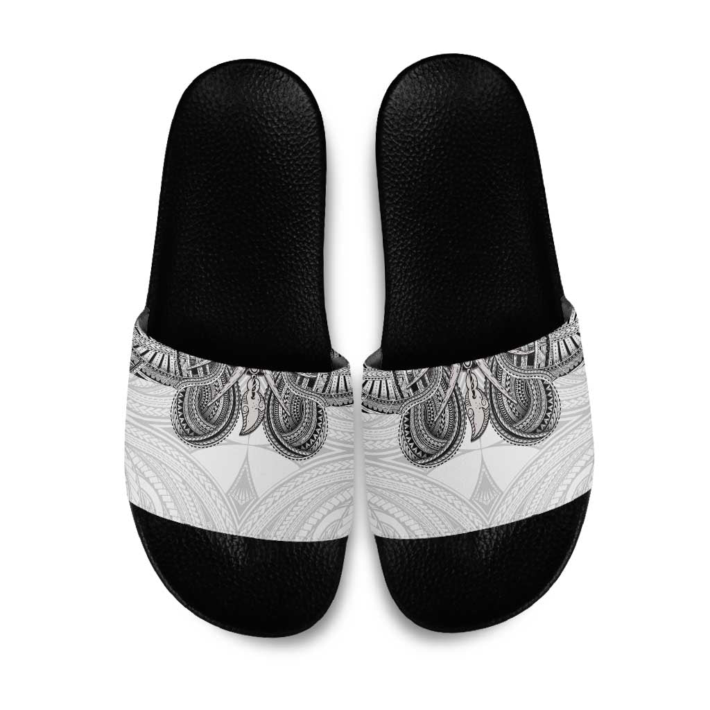Samoan Traditional Art Tattoos Slide Sandals Tatau Tribal Motifs with Ula Nifo White - Polynesian Pride