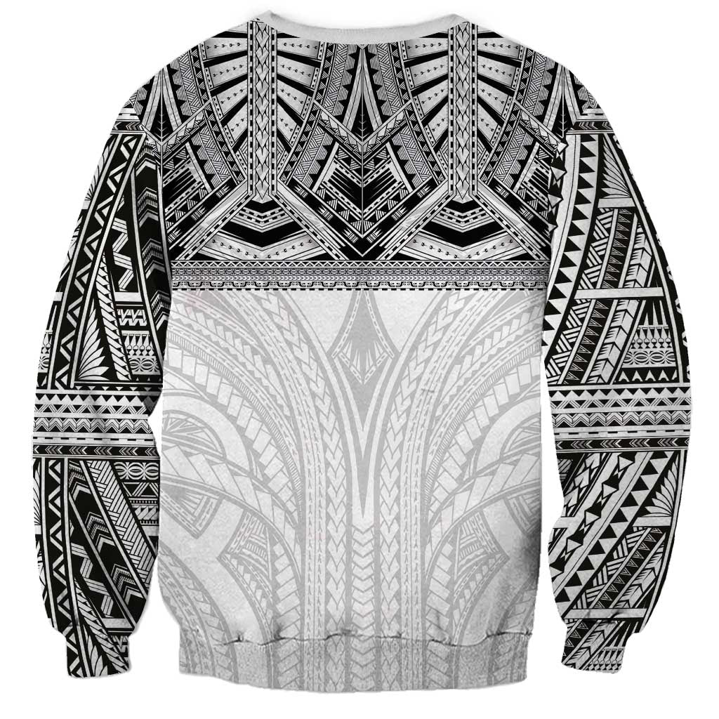Samoan Traditional Art Tattoos Sweatshirt Tatau Tribal Motifs with Ula Nifo White - Polynesian Pride