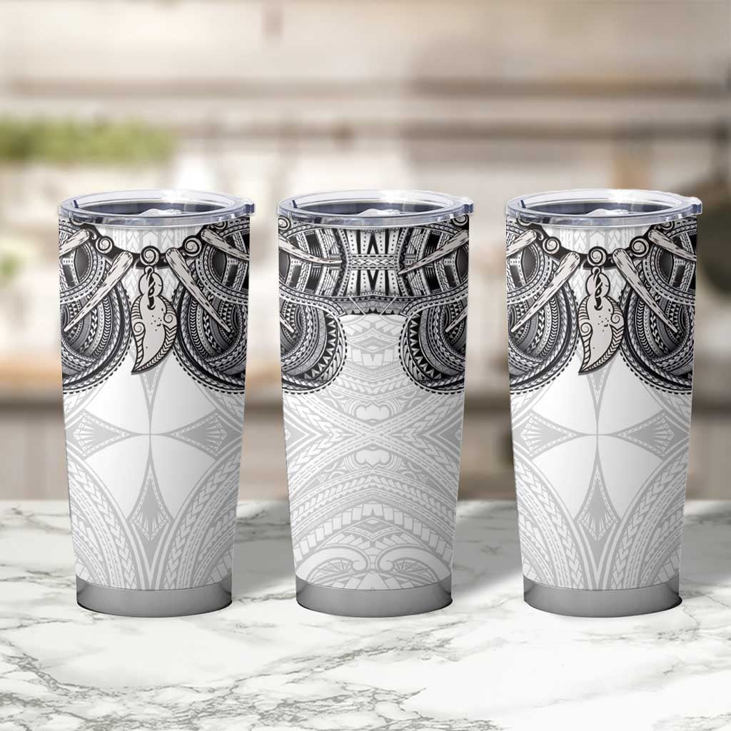 Samoan Traditional Art Tattoos Tumbler Cup Tatau Tribal Motifs with Ula Nifo White - Polynesian Pride