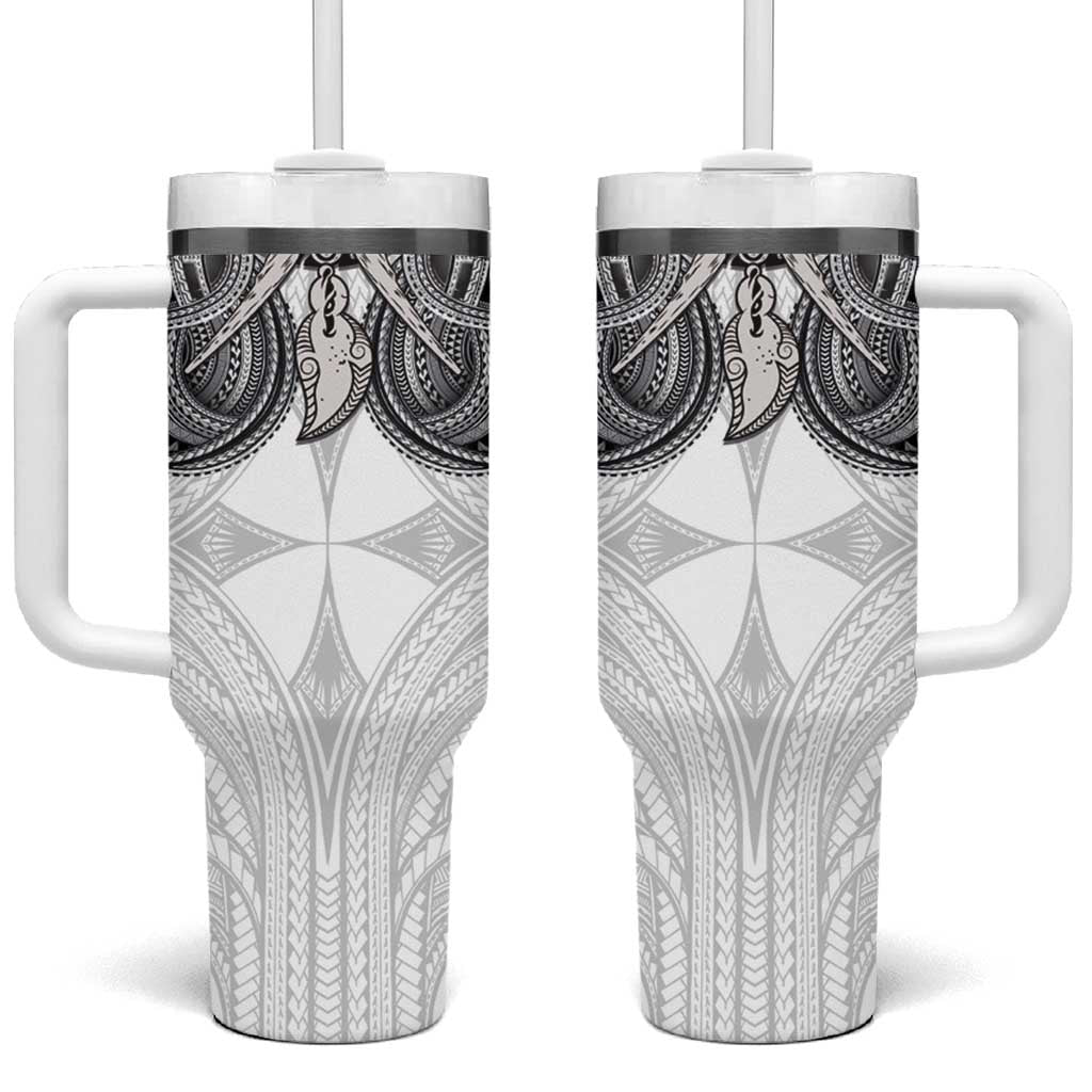 Samoan Traditional Art Tattoos Tumbler With Handle Tatau Tribal Motifs with Ula Nifo White - Polynesian Pride
