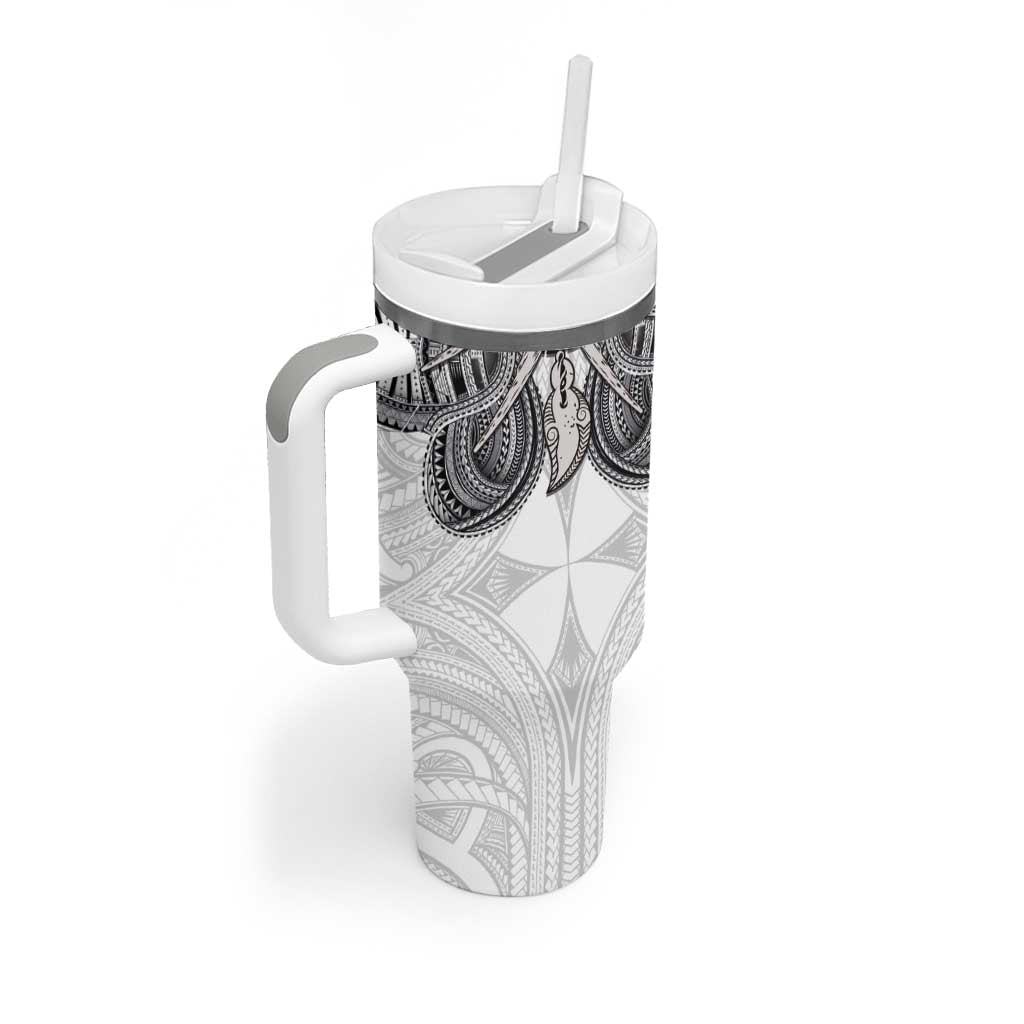 Samoan Traditional Art Tattoos Tumbler With Handle Tatau Tribal Motifs with Ula Nifo White - Polynesian Pride
