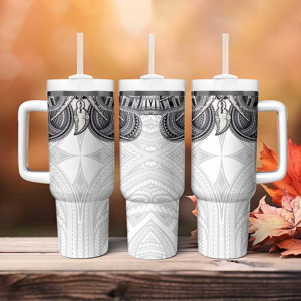 Samoan Traditional Art Tattoos Tumbler With Handle Tatau Tribal Motifs with Ula Nifo White - Polynesian Pride