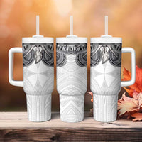 Samoan Traditional Art Tattoos Tumbler With Handle Tatau Tribal Motifs with Ula Nifo White - Polynesian Pride