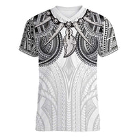 Samoan Traditional Art Tattoos Women V-Neck T-Shirt Tatau Tribal Motifs with Ula Nifo White - Polynesian Pride